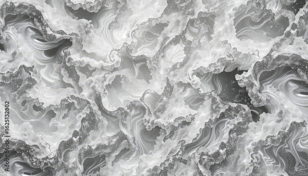 Poster abstract textural composition showcasing swirling, ethereal formations with delicate, sparkling part