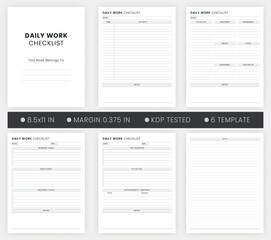 Daily Work Checklist Template, To-Do List, Task Tracker Templates