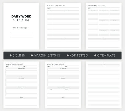 Daily Work Checklist Template, To-Do List, Task Tracker Templates