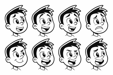 Cartoon retro faces. Vintage emotional face with mascot characters funny faces , eyes and mouths elements Facial expressions