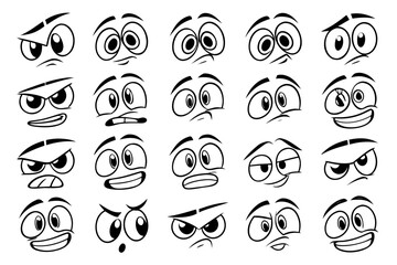Cartoon retro faces. Vintage emotional face with mascot characters funny faces , eyes and mouths elements Facial expressions