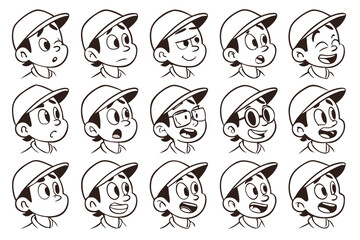 Cartoon retro faces. Vintage emotional face with mascot characters funny faces , eyes and mouths elements Facial expressions