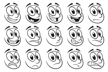 Cartoon retro faces. Vintage emotional face with mascot characters funny faces , eyes and mouths elements Facial expressions