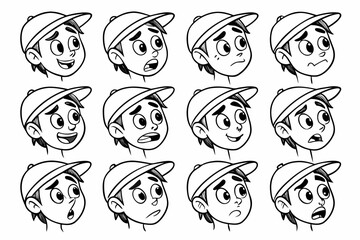 Cartoon retro faces. Vintage emotional face with mascot characters funny faces , eyes and mouths elements Facial expressions