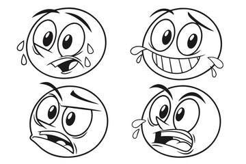 Cartoon retro faces. Vintage emotional face with mascot characters funny faces , eyes and mouths elements Facial expressions