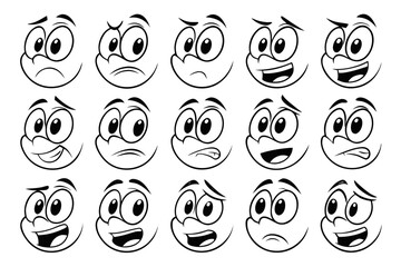 Cartoon retro faces. Vintage emotional face with mascot characters funny faces , eyes and mouths elements Facial expressions