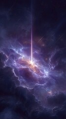 Cosmic Nebula With Powerful Light Beam