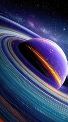 Colorful Pixelated Planet In Space With Rings
