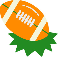 Vector illustration of an American football lying on green grass. Flat cartoon design, perfect for sports graphics, mobile apps, banners, or game logos