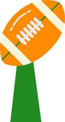 Stylized football ball on a holder in flat cartoon design. Use for sports-themed UI elements, vector icons, or digital trophies and athletic branding