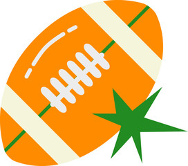 Flat vector icon of American football ball with white laces and green star accent. Isolated on white. Perfect for sports graphics, UI elements, or web illustrations.