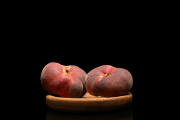 Sweet fig peaches isolated on black background, macro.