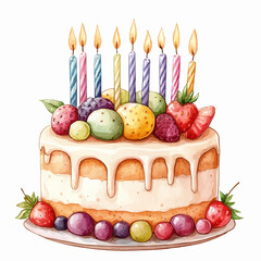 watercolor cake birthday illustration generative AI