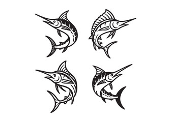 Dynamic marlin illustrations capture the thrill of big game fishing with energetic poses and bold linework for sports and adventure themes.