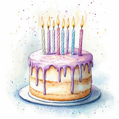 watercolor cake birthday illustration generative AI