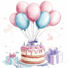 watercolor cake birthday illustration generative AI