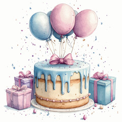 watercolor cake birthday illustration generative AI