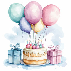 watercolor cake birthday illustration generative AI