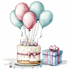 watercolor cake birthday illustration generative AI