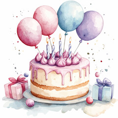 watercolor cake birthday illustration generative AI
