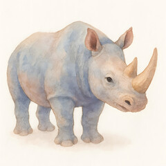 Fototapeta premium Strong Rhino Watercolor Drawing – Powerful Herbivore Portrait