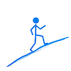 Obraz premium Illustration of a blue stick figure walking uphill on a blue line against a plain white canvas view art