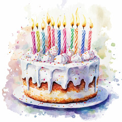 watercolor cake birthday illustration generative AI