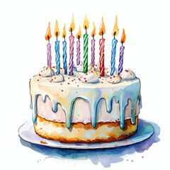 watercolor cake birthday illustration generative AI