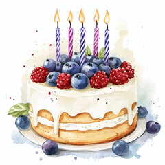 watercolor cake birthday illustration generative AI