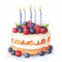 watercolor cake birthday illustration generative AI