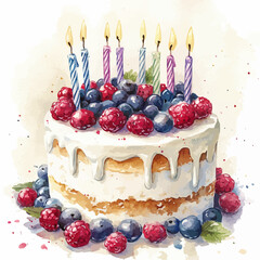 watercolor cake birthday illustration generative AI