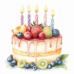 watercolor cake birthday illustration generative AI