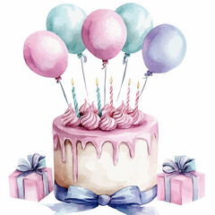 watercolor cake birthday illustration generative AI