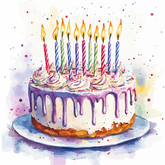 watercolor cake birthday illustration generative AI