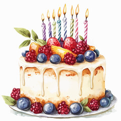 watercolor cake birthday illustration generative AI