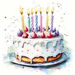 watercolor cake birthday illustration generative AI