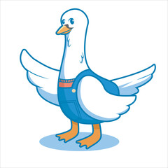 Cute Cartoon Swan Wearing Overalls – Funny Animal Character Illustration mascot design