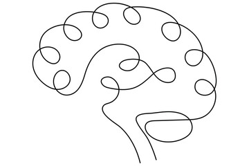 Vector illustration of human brain using a single continuous line on white background
