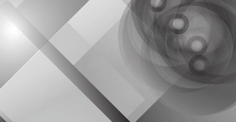 Abstract grayscale design featuring overlapping geometric shapes and translucent circles.