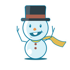 Cute Cartoon Snowman with Hat and Scarf in Winter Theme - mascot design character illustration