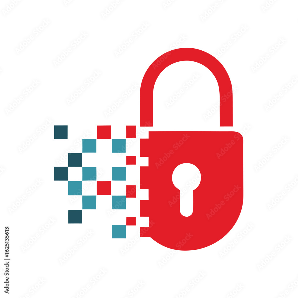 Poster digital lock pixel vector icon design cyber security encryption symbol vector.