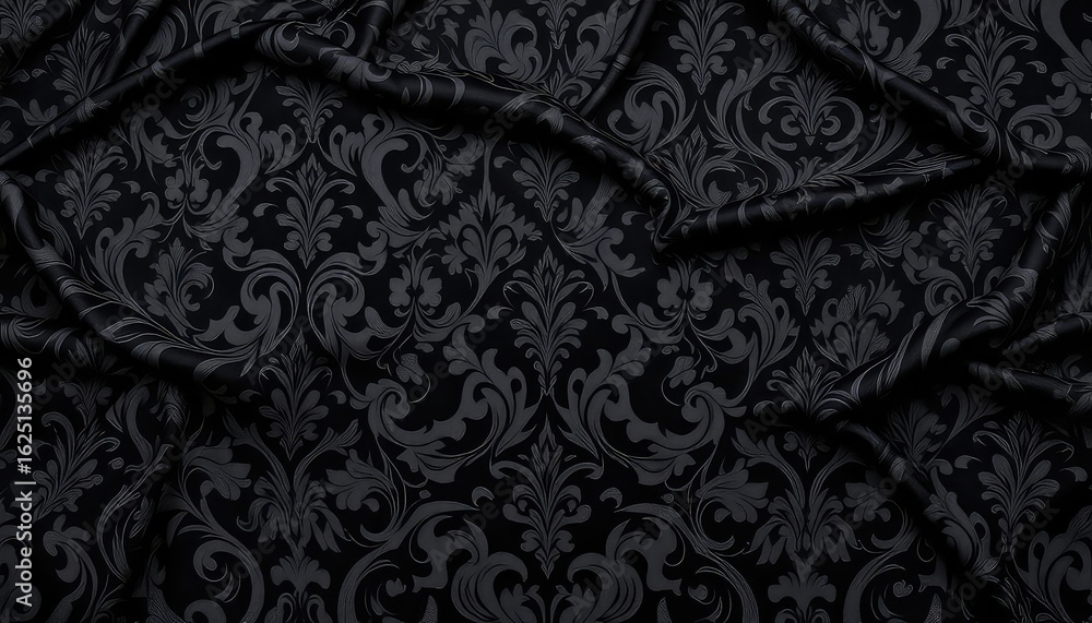 Poster elegant swirling dark pattern on luxurious fabric with subtle highlights and folds creating a dramat