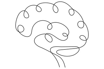 Vector illustration of human brain using a single continuous line on white background
