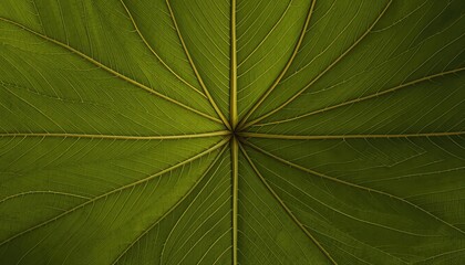 Abstract botanical composition of textured green plant leaf with symmetrical pattern and radiating veins