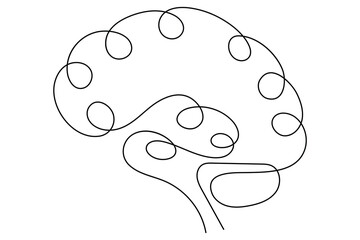 Vector illustration of human brain using a single continuous line on white background
