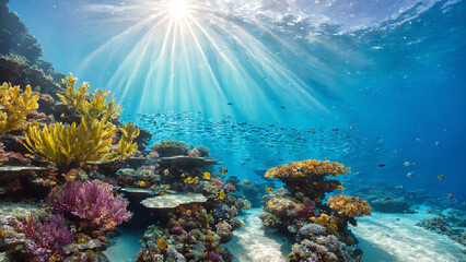 Sunlight Streaming Down on Coral Reef