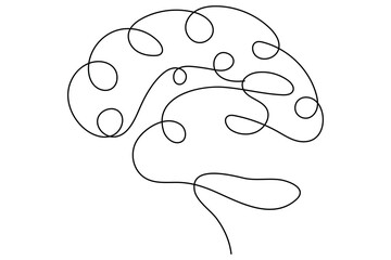 Vector illustration of human brain using a single continuous line on white background
