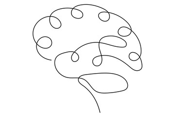 Vector illustration of human brain using a single continuous line on white background
