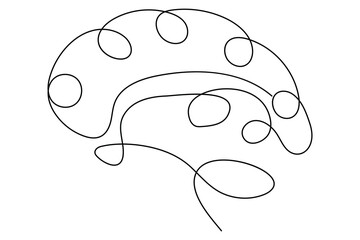 Vector illustration of human brain using a single continuous line on white background
