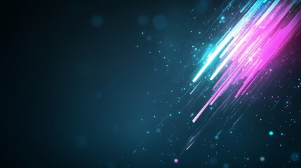 Blue background with pink and purple streaks of light. The streaks of light are in the form of a rainbow